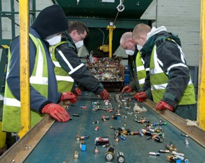 Batteries being sorted for recycling